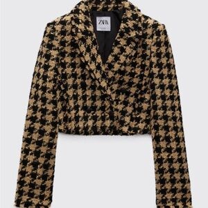 ZARA Tweed Houndstooth Cropped Blazer (part of a set)